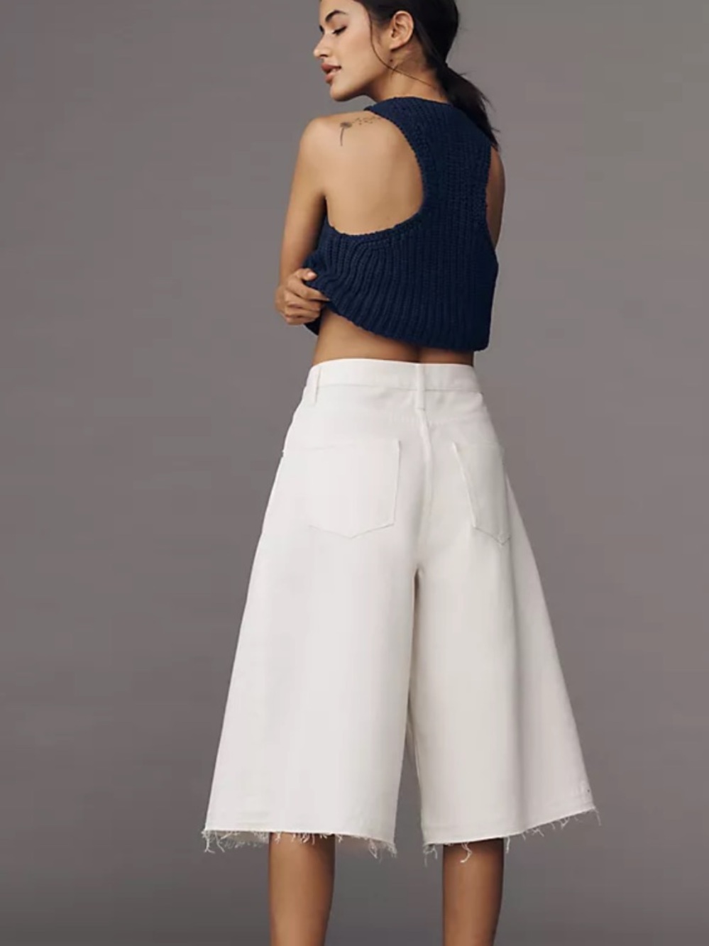 Pleated High-Rise Culotte Jeans NWOT PILCRO COLOR- Ivory - Picture 2 of 5